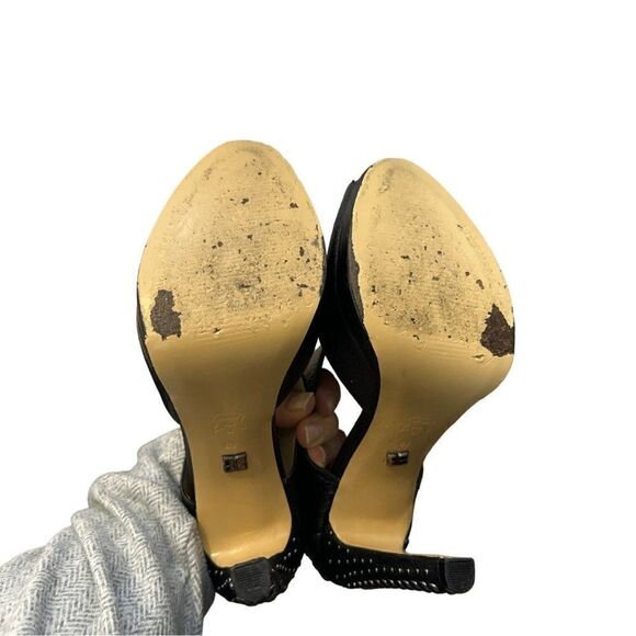 BCBG MaxAzria Leather ILMA Studded Heels Peep Toe - Picture 9 of 13